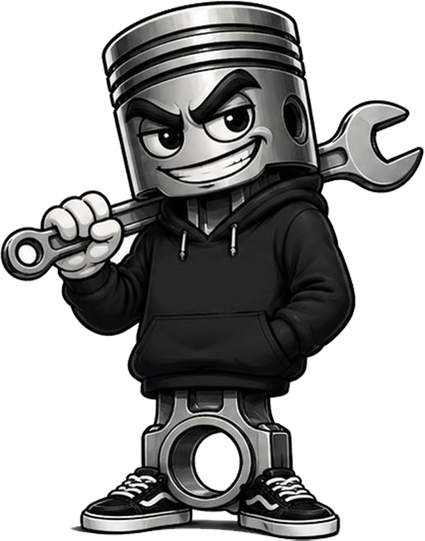 Petrolhead Piston Maskottchen mit Schraubenschlüssel